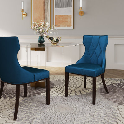 Reine Traditional Velvet Upholstered Beech Wood Side Chair in Cobalt Blue