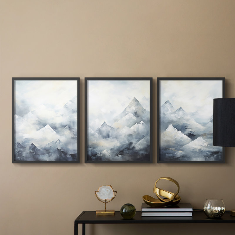 Lanscape Study  Series  LXI  -Set Of 3 Framed Giclee Prints -Ready to Hang, 28" H x 22" W, Black Framed