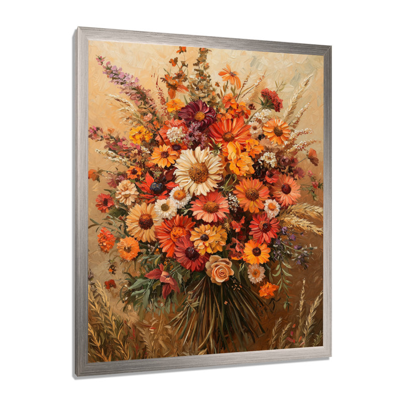 Atkins - Floral Canvas Wall Art, Argent argent, H 32 po x l 24 po, Picture Framed