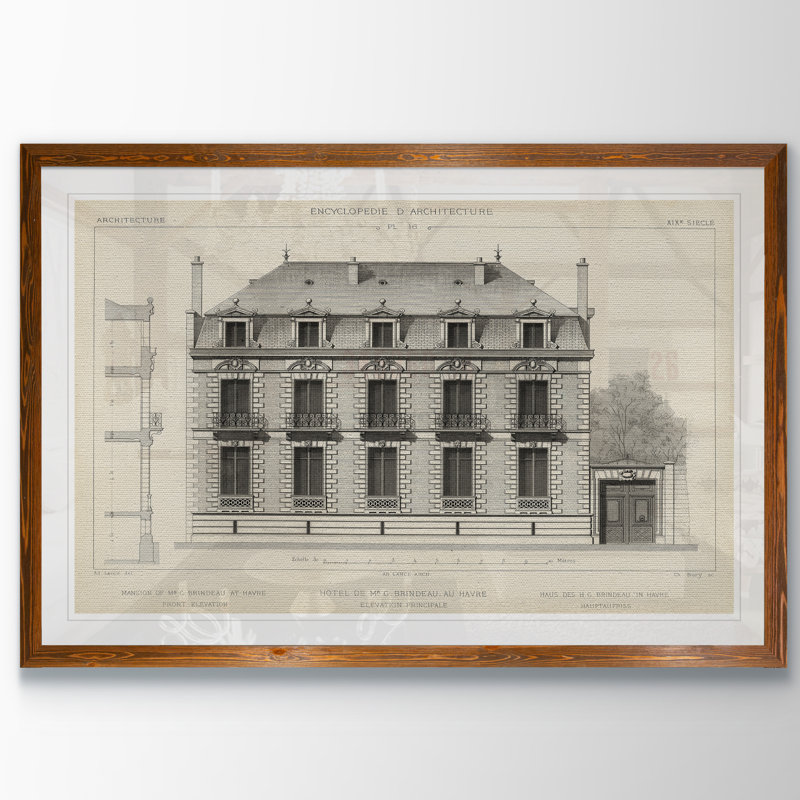 «French Facade II» - reproduction de peinture encadrée, H 28 po x l 38 po x P 1,3 po, Impression encadrée érable