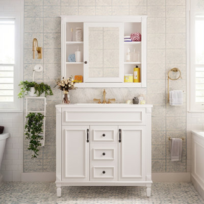 Meuble-lavabo simple 36 po avec comptoir en céramique et armoire à pharmacie murale 36 po