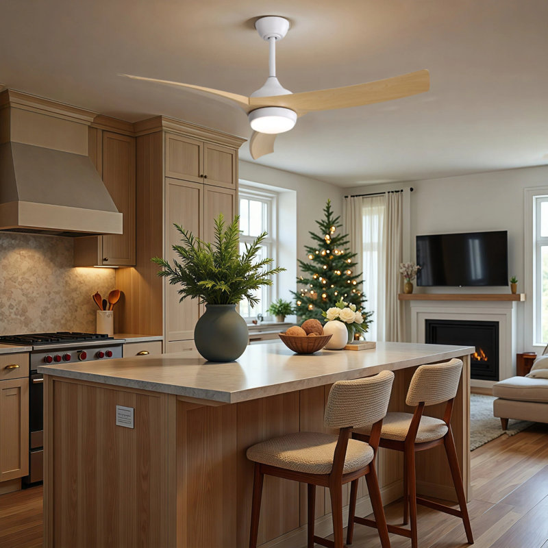 AuraVista Lite 52 in. Reversible Ceiling Fan with LED Light and Remote, Oak/White