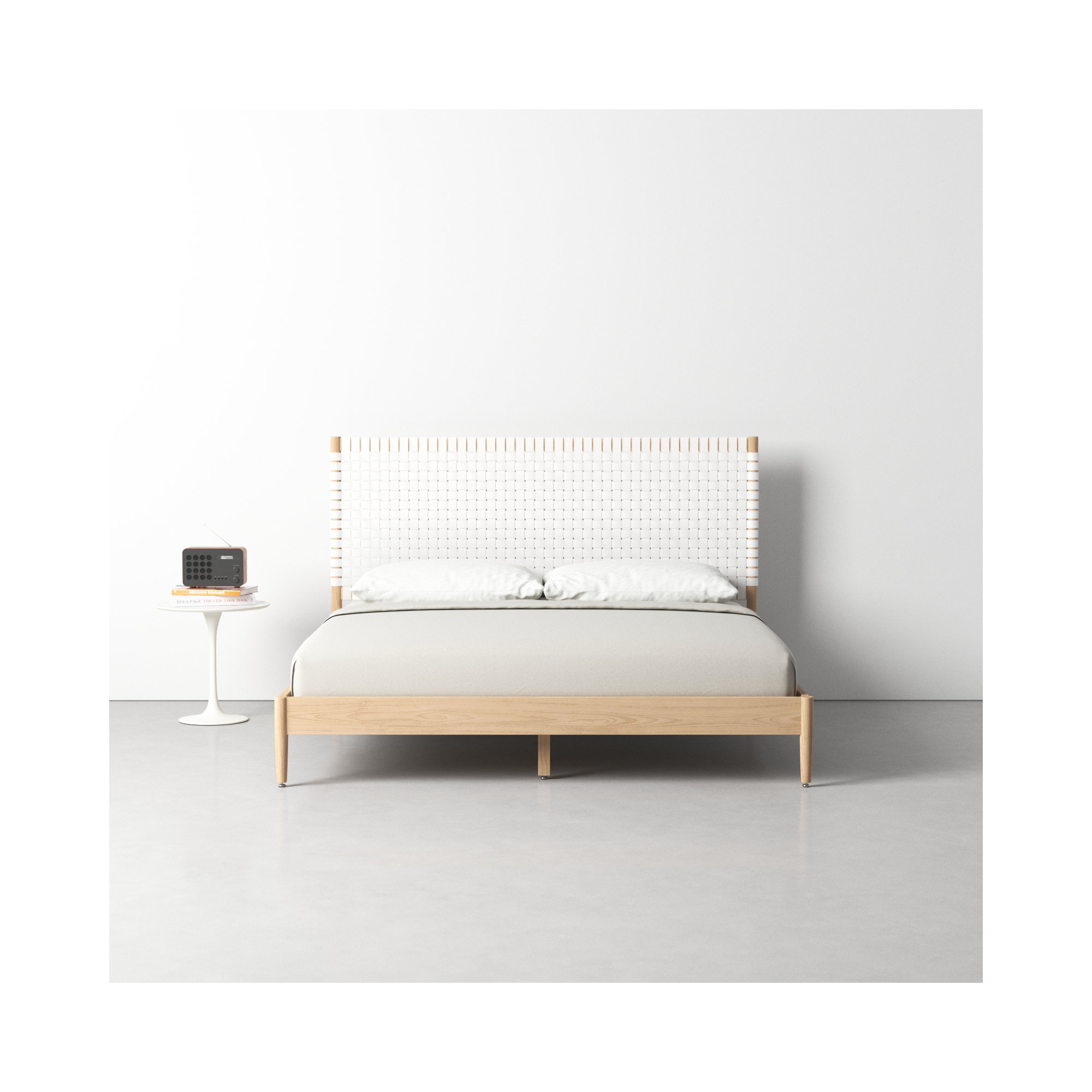 Tamita Leather Bed, King, White/Natural