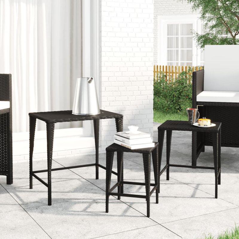 Garden Nesting Tables 3 Pcs Poly Rattan, Black