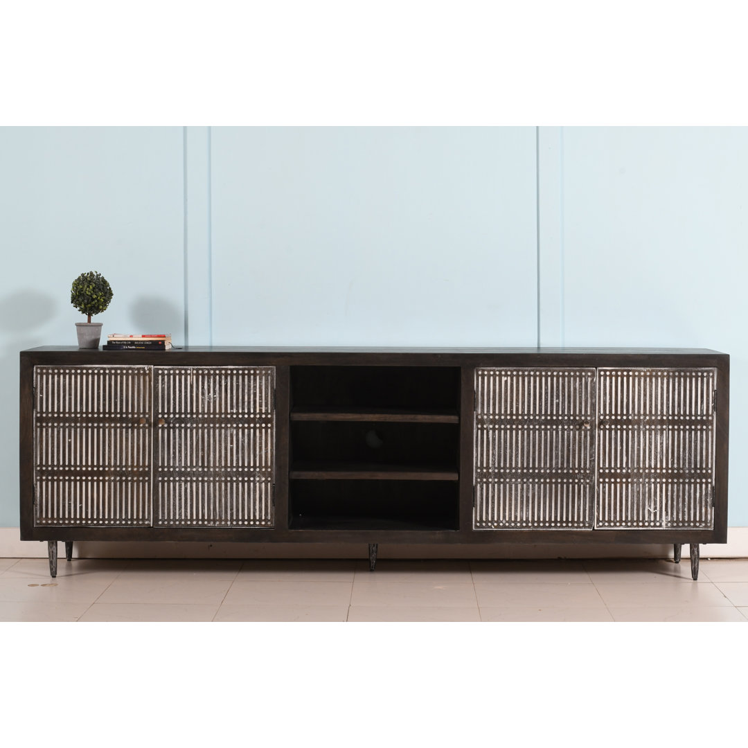 Sarah 4-Door Media Cabinet in Transitional Solid Wood on Iron Base Langley Street® 