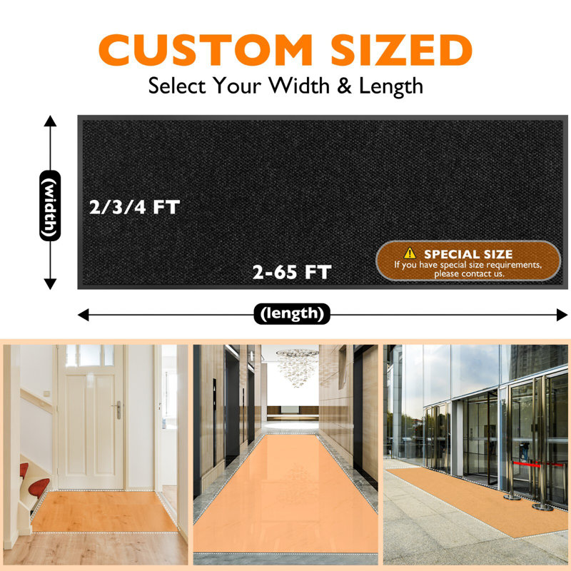 Commercial Entrance Door Mat Heavy Duty Floor Mats Industrial Non Slip Runner Rugs Black 2X20ft, 24" W x 360" L