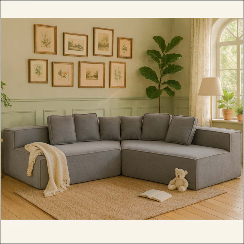 Canapé modulaire surdimensionné en tissu Teddy, Bleu gris