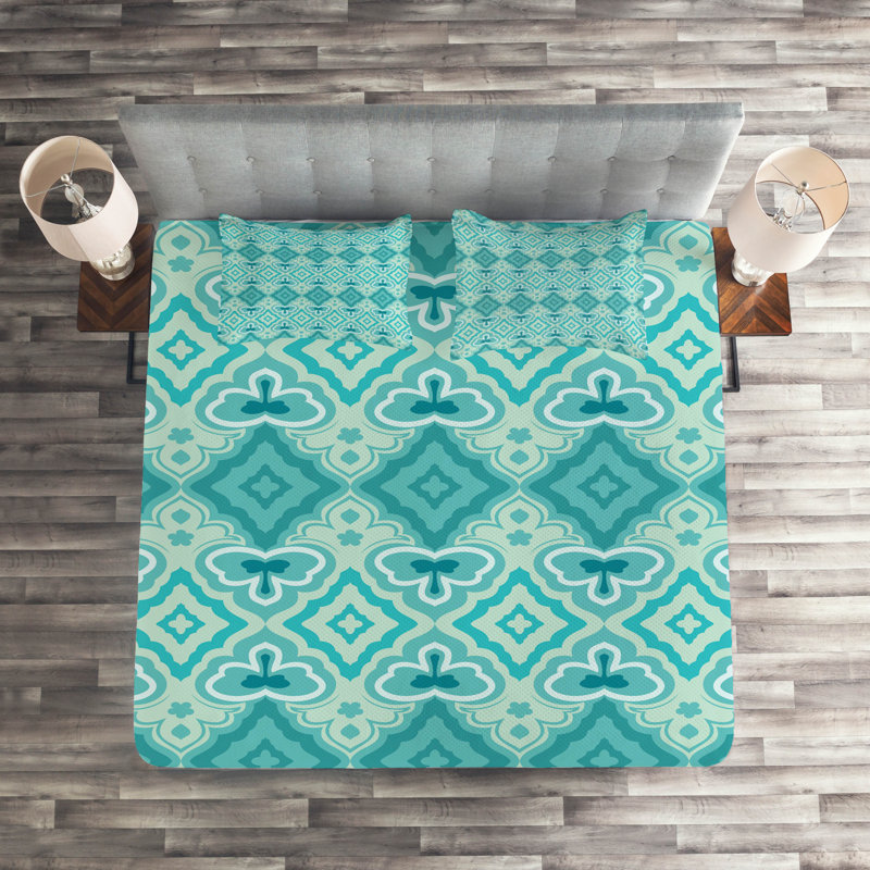 Coastal Polyester Coverlet, King Bedspread + 2 Shams, Teal