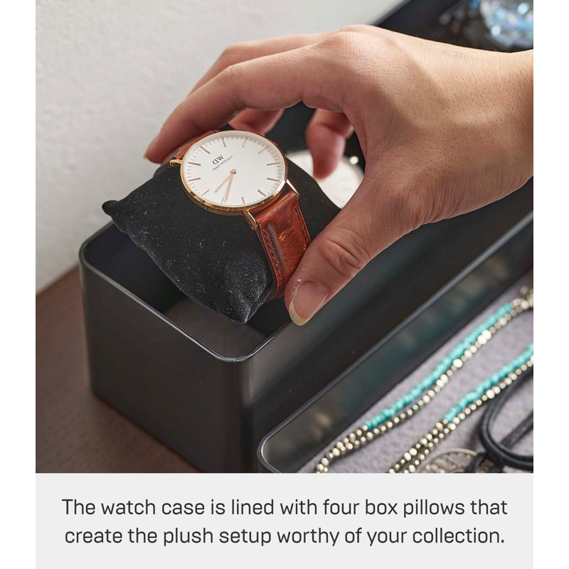 Black Wood Stacking Jewelry and Watch Case