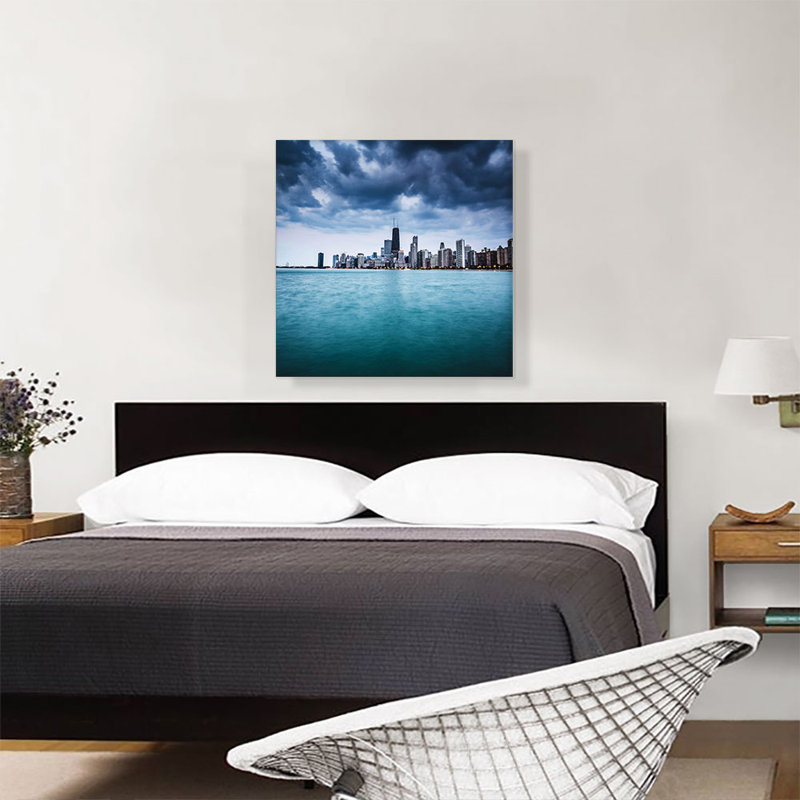 Chicago Skyline Lake Michigan - reproduction de photo sur toile tendue, H 26 po x l 26 po x P 1,5 po