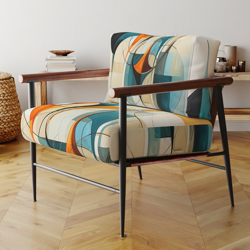 Fauteuil d'appoint rembourré orange et orange Mid Century Harmony In Geometric I, Noir