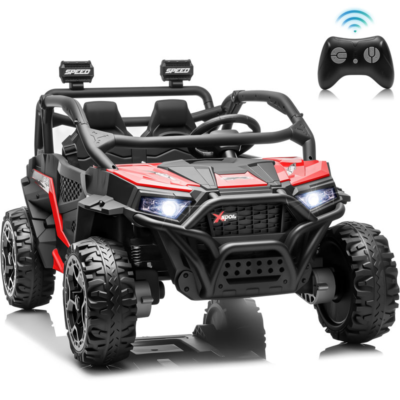 UTV 24v pour enfants avec télécommande parentale, suspension à quatre roues, musique Bluetooth et lumières DEL, Rouge