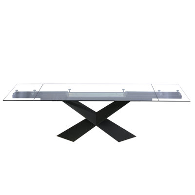 Bello Extendable Glass Top Metal Base Dining Table