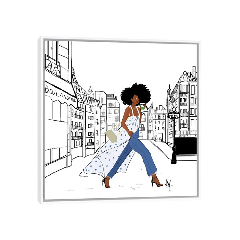 "Parisienne" par Nicholls Kobi, reproduction d’art, H 18 po x l 18 po x 1,5 po, Toile blanche encadrée, Pas de tapis