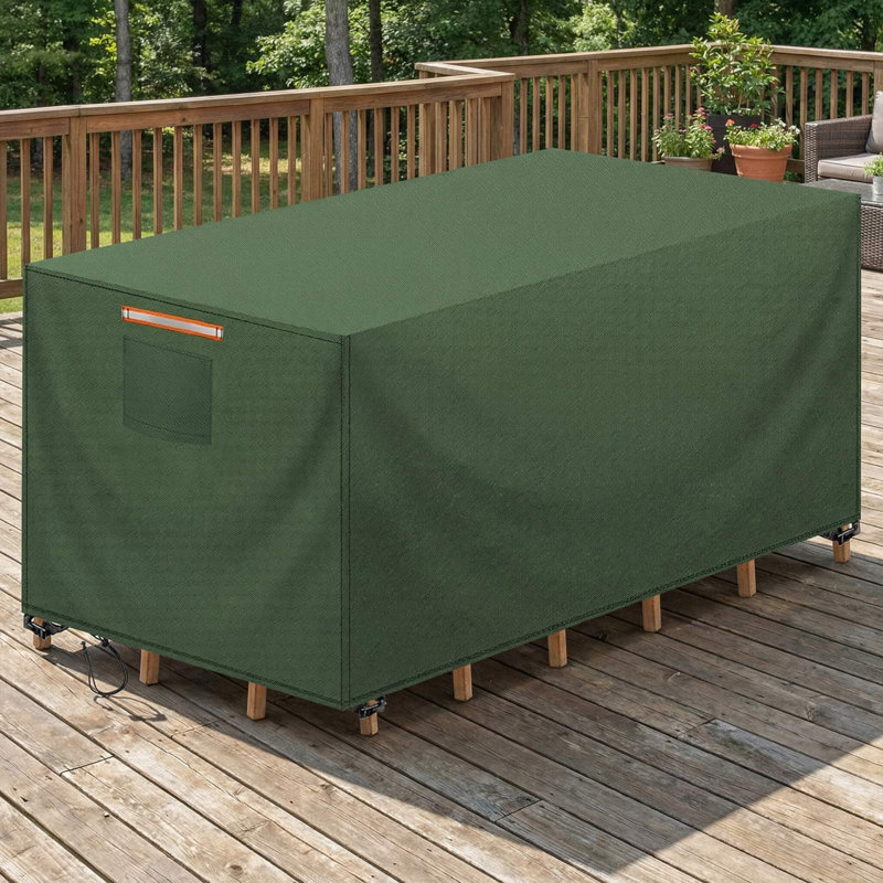 Durable 420D Outdoor Table Cover - Waterproof And UV-Resistant Patio Furniture Protector With Vents And Straps, Green