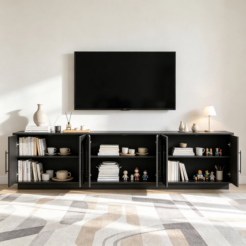 Meuble télé/console multimédia avec portes cintrées, Noir