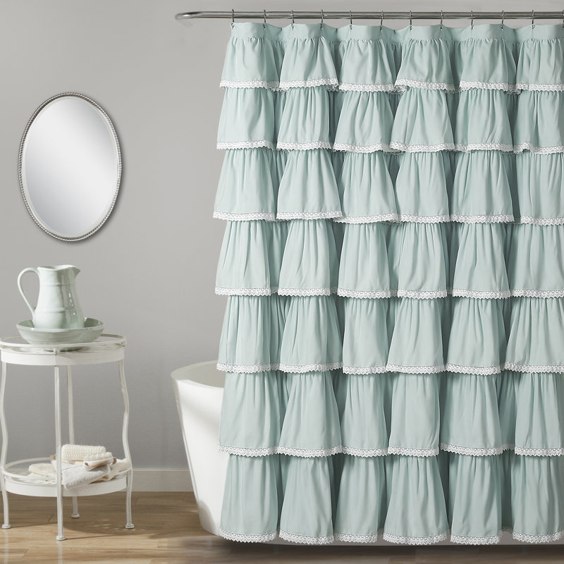 Rideau de douche simple en dentelle à volants, H 72 po x l 72 po, bleu