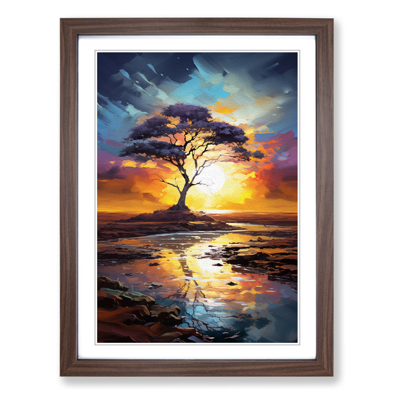 Sunrise Informel - Single Picture Frame Print on Wood, Walnut, 64cm H x 46cm W x 2cm D