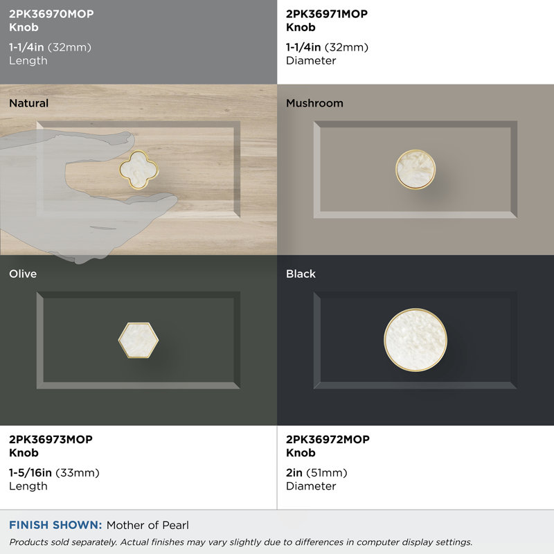 Accents 1 1/4" Length Novelty Knob Multipack, Gold/Mother of Pearl