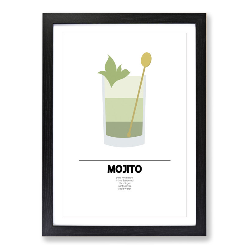 Mojito Cocktail - Picture Frame Graphic Art, 90cm H x 65cm W x 2cm D, Black Framed