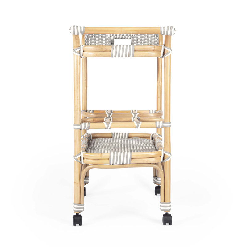 Selena & Rattan Bar Cart, Gray/White Dot
