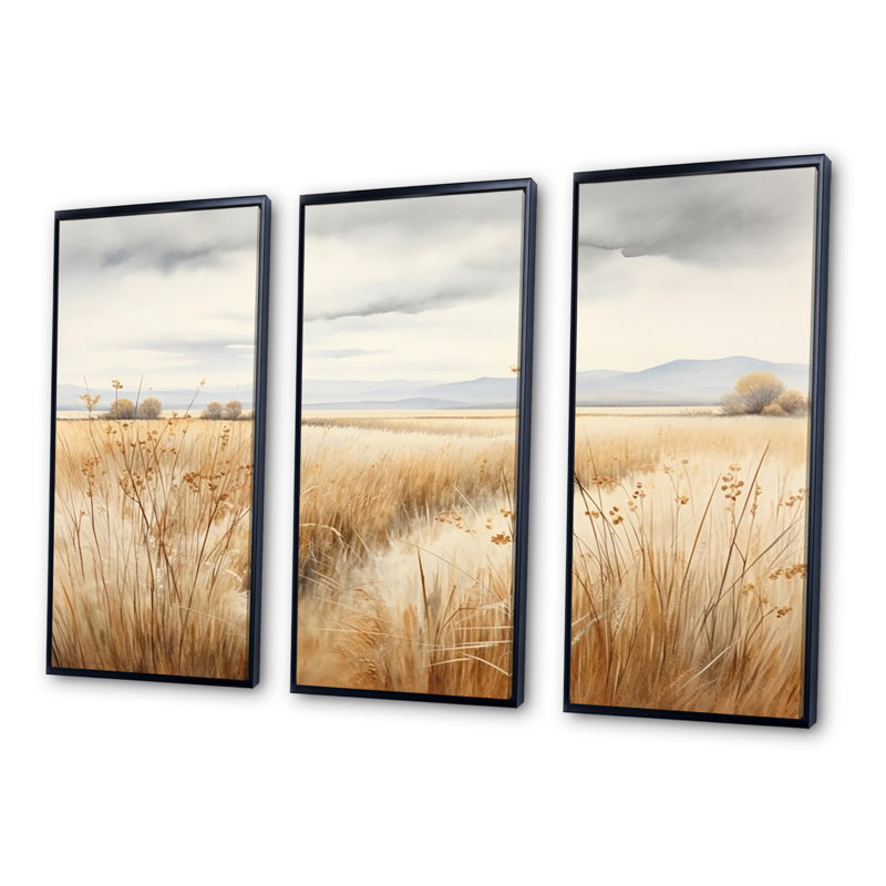 «Prairie Peacefulness Meadows V», ensemble de reproductions d'art mural prairies, Cadre flottant noir