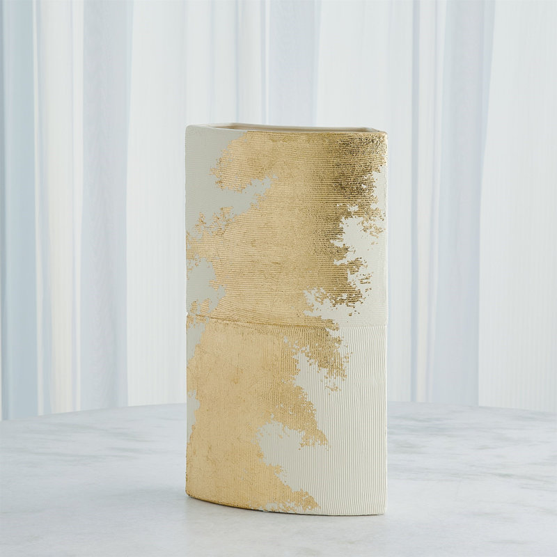 Splashy Gold Leaf Vase-Med, 19.5" H x 10.75" W x 4.25" D