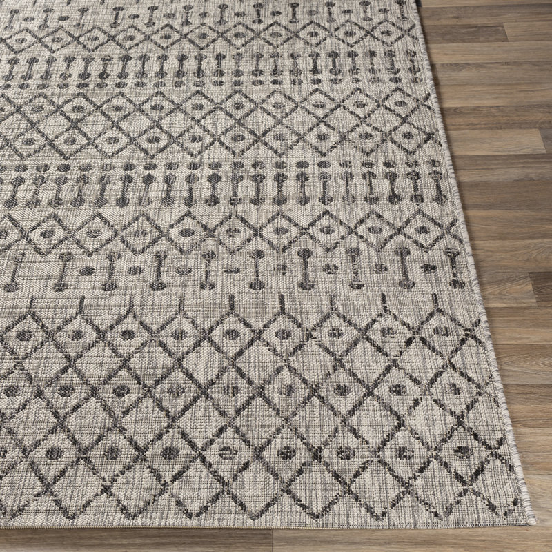 Tapis intérieur / extérieur kaki / gris anthracite Hongming Southwestern, Rectangle 6 pi 7 po x 9 pi
