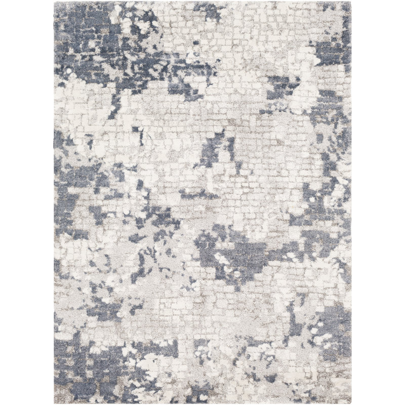 Tapis crème / bleu tissé à la machine Kolaire, Rectangle 6 pi 7 po x 9 pi 6 po