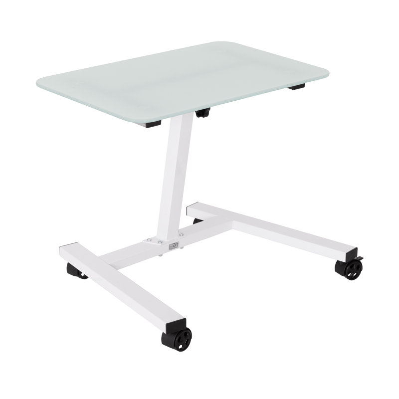 White Adjustable Height Glass Mobile Laptop Desk Cart
