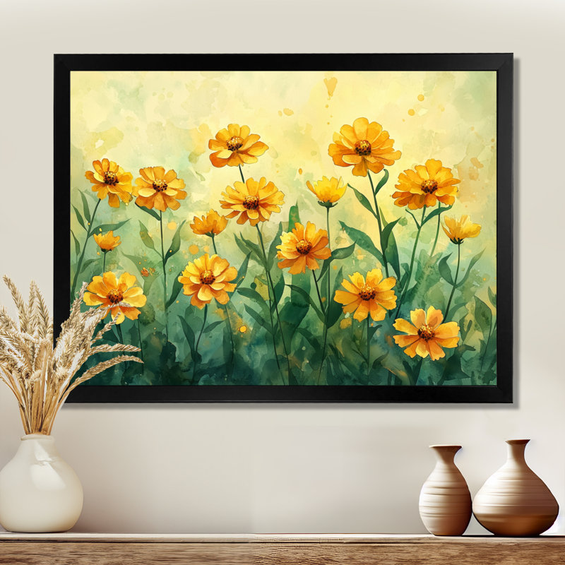 «Irfan Summer Zinnias Sunlit Petals II - Zinnias Large», art mural, Reproduction encadrée d'une seule photo, Noir