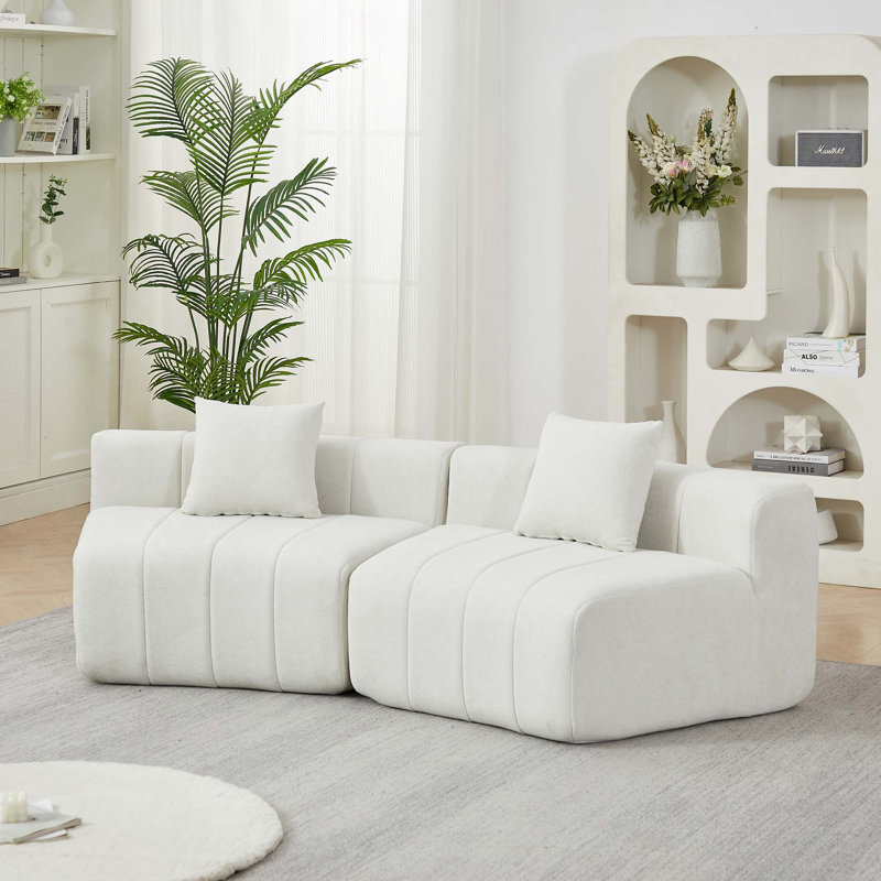 Canapé symétrique modulaire en chenille avec 2 coussins pour chambre à coucher, salon, bureau, salle de lecture