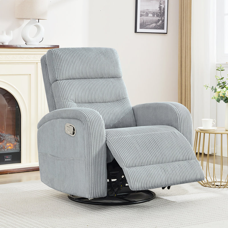 33" Modern Corduroy Swivel and Rocker Glider Recliner with Wider Armrest,Double Pockets for Nursery and Living Room