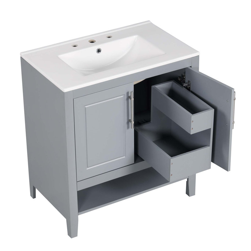Meuble-lavabo multifonctionnel avec portes et tiroirs 30 po avec lavabo 30 po, Gris