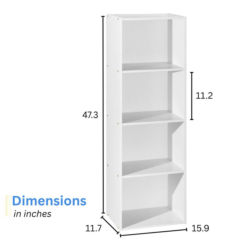 Bibliothèque haute avec rangement ouvert pour la maison ou le bureau, Blanc, (4 tablettes) H 47,3 po x l 15,9 po x P 11,7 po