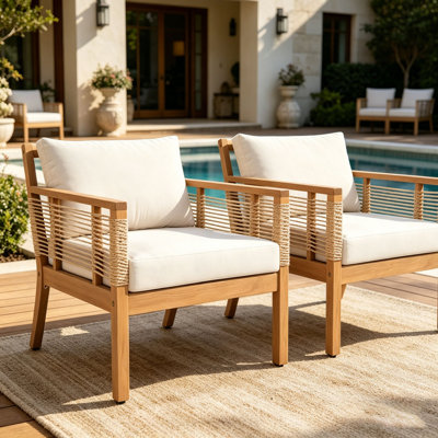 Patio Acacia Wood Club Chairs Set