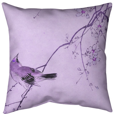 Japanese Bird and Blossoms Watercolor Euro Pillow