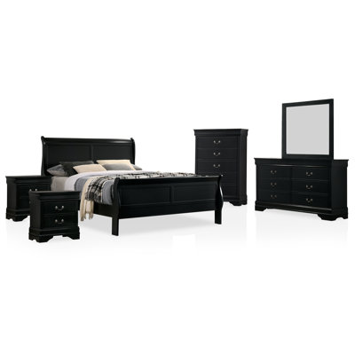Ensemble de lit double 6 pièces, table de chevet, commode, miroir et commode 6 pièces