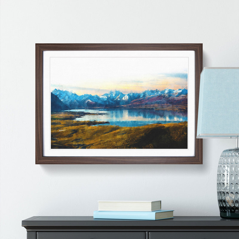 Lake Tekapo in New Zealand - Picture Frame Painting Print on MDF, 24cm H x 33cm W x 2cm D, Walnut Framed