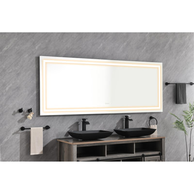 Miroir de salle de bain mural à 3 lumières à DEL réglable de 72 po x 32 po avec mémoire, Hd Glass, cadre en aluminium, blanc pour mettre à jour le brouillard