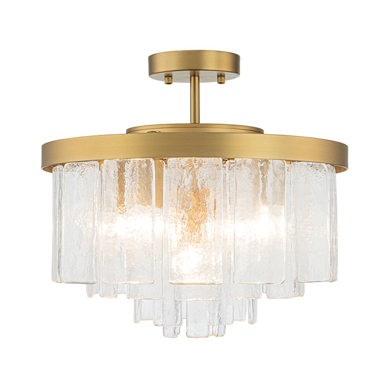 Livingon 5 - Light Tiered Drum Water Glass Ceiling Light, Brass