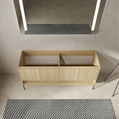 Meuble-lavabo autoportant de 60 po en bois d'ingénierie, 4 portes à fermeture en douceur, moderne, salle de bain en chêne