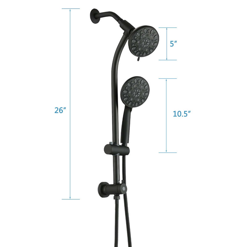 No-Tool Installation 5" Rain Shower & 7-Spray Handheld Combo with 26" Adjustable Slide Bar, Dual Flow 1.8GPM WaterSense​