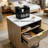 18" Small Nightstand with Charging Station, Modern Curved Bedside Table with Faux Marble Top & 2 Drawers, Oak End Table for Bedroom, Living Room