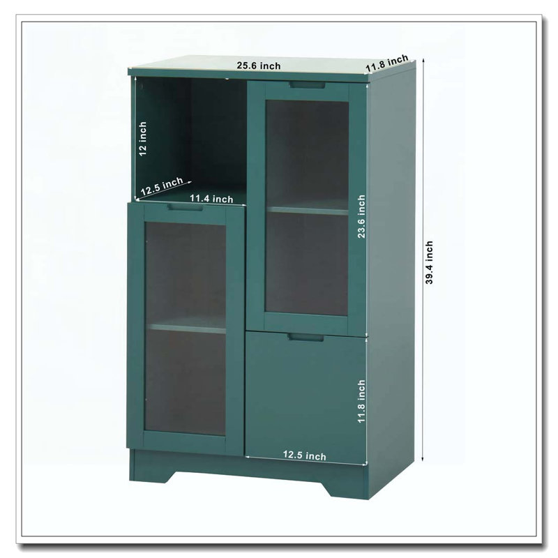 MDF Painted Cabinet Glass Doors Drawer Open Storage, Green