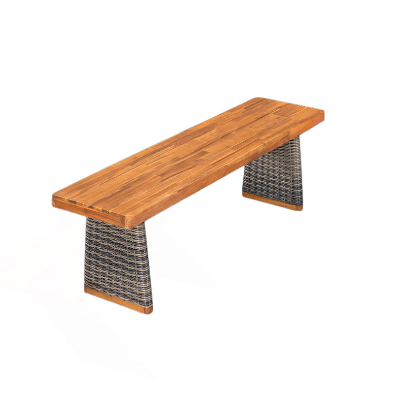 1 banc d'extérieur avec pieds en rotin tissés à la main, Gris / teck