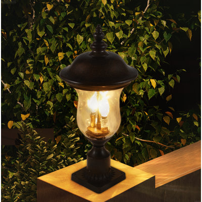 Lampadaire d'extérieur rétro avec abat-jour en verre transparent et conception câblée à 2 lumières - bronze