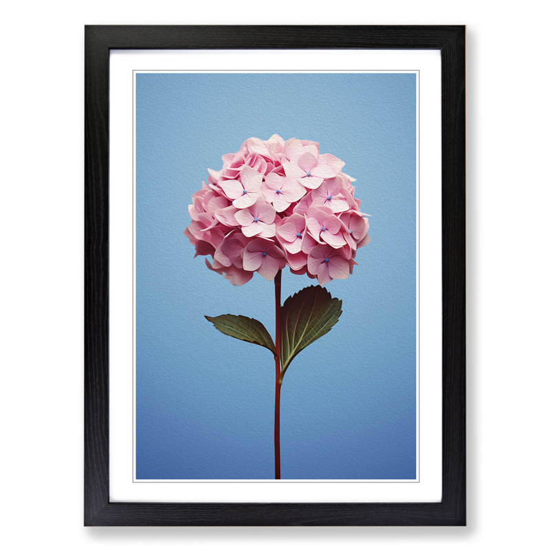 Hydrangea Minimalism Art - Framed Print, 64cm H x 46cm W x 2cm D, Black Framed