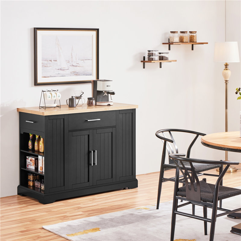 Londono Solid Wood Top Kitchen Island, Black