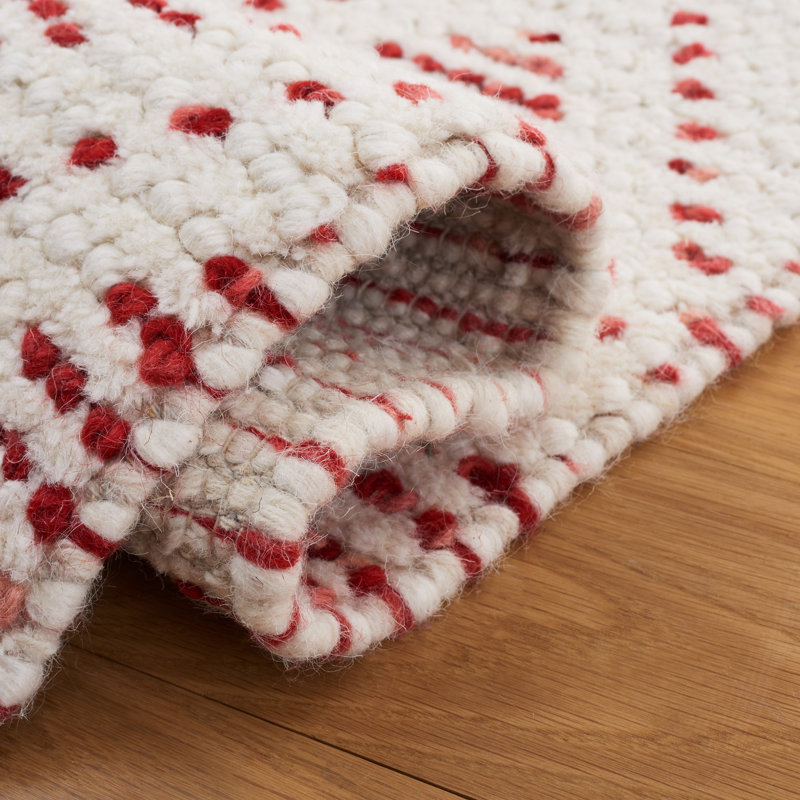 Tapis rouge / ivoire en laine et coton tissé à la main bolologique, Rectangle 8 pi x 10 pi